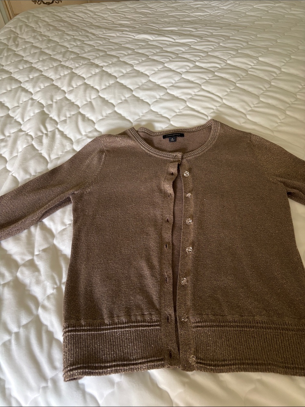 Banana Republic Metallic Bronze Button-Front Cardigan